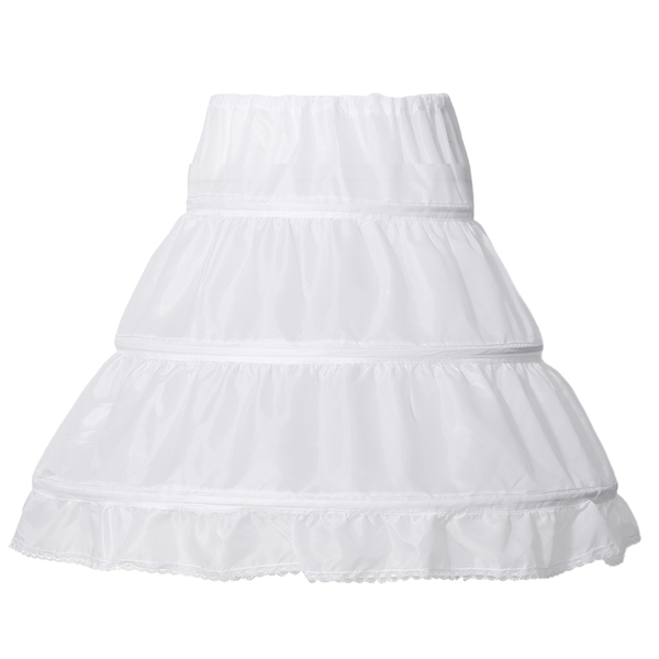 White Petticoat A-Line 3 Hoops One Layer Kids Crinoline Lace Trim