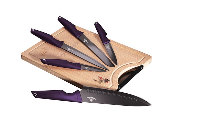 Berlinger Haus 6-Piece Non-Stick Knife Set with Cutting Board - Purple