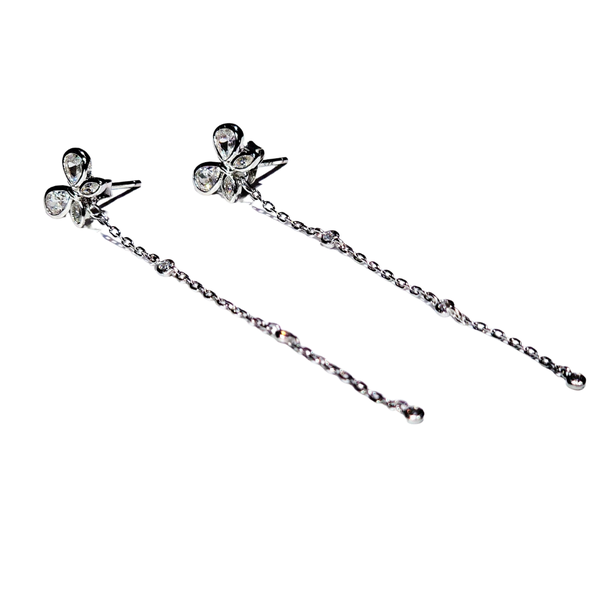 925 Sterling Silver Butterfly Stud Long Drop Earrings