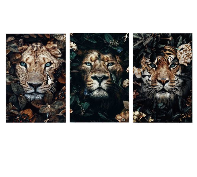 Canvas with Frame: Modern Art - Big Cat Combo 3 Piece