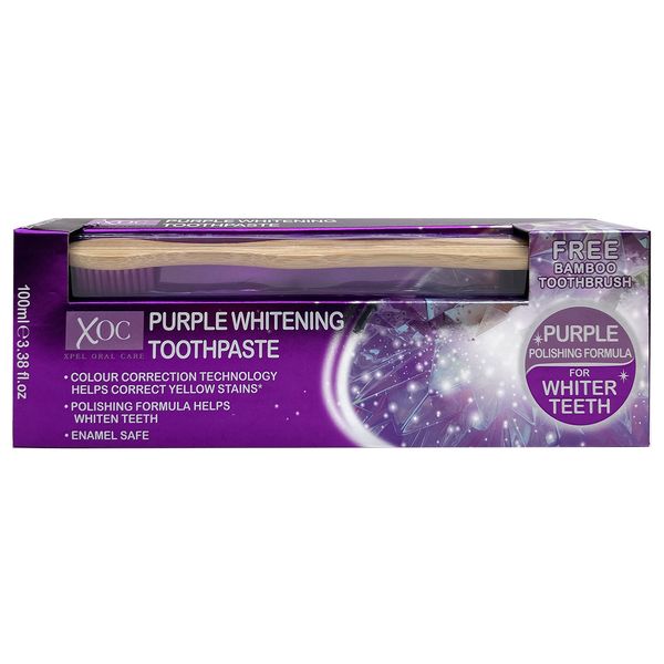 Xpel Oral Care Purple Whitening Toothpaste &amp; bristle bamboo brush 100ml