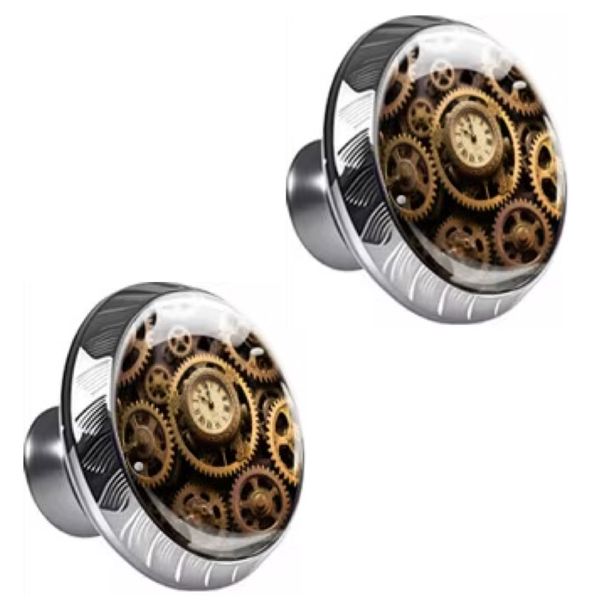 Decor 2pcs Round Decorative Crystal Knobs with Roman Gear Dials 3.5cm