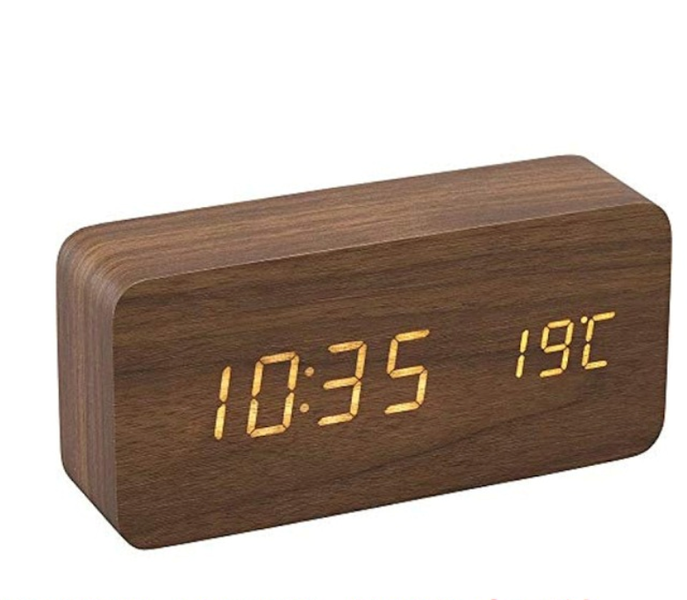 Modern LED Wooden Digital Desk Clock with Time &amp; Temperature Display