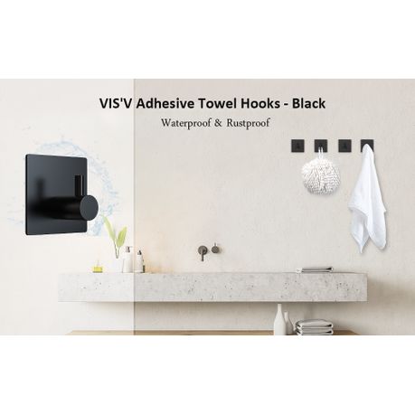 VIS'V Adhesive Hooks, Black Adhesive Wall Hooks Heavy Duty Waterproof  Stainless Steel Self Adhesive Hooks