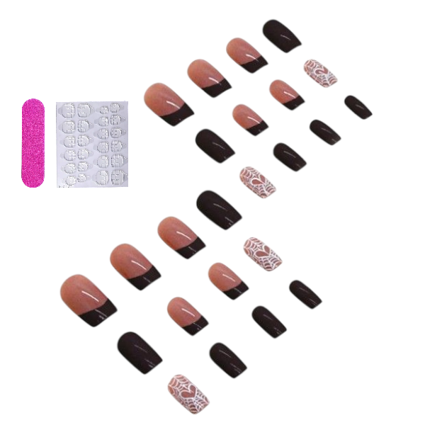 24 Piece -Valentine's Spider Web &amp; Heart Design Press-On Nails -Black/White