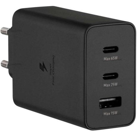 65W 3-Port USB Charger Adapter - 25W + 65W Fast Charging Black Image