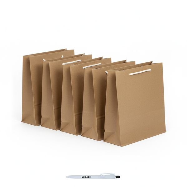 5 Pack Small Premium Kraft Paper Gift Bags for all Occasions + ReVibe Pen