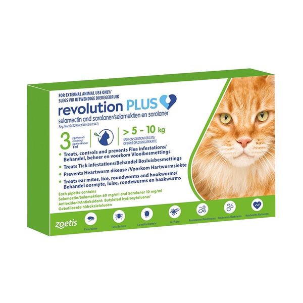 Revolution Plus for Cats Green 1ml (>5-10KG) 3 Pipettes