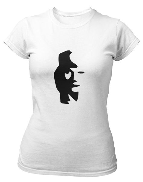 PepperSt Ladies White T-Shirt - Optical Illusion - Mirror Skull