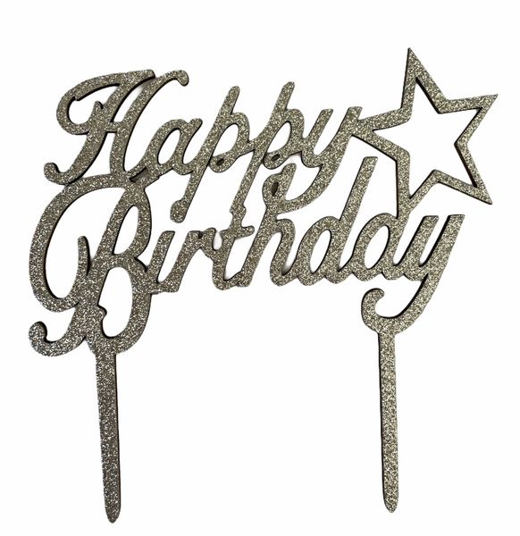 Happy Birthday Silver Glitter Star Cake Topper/Cake Decorations