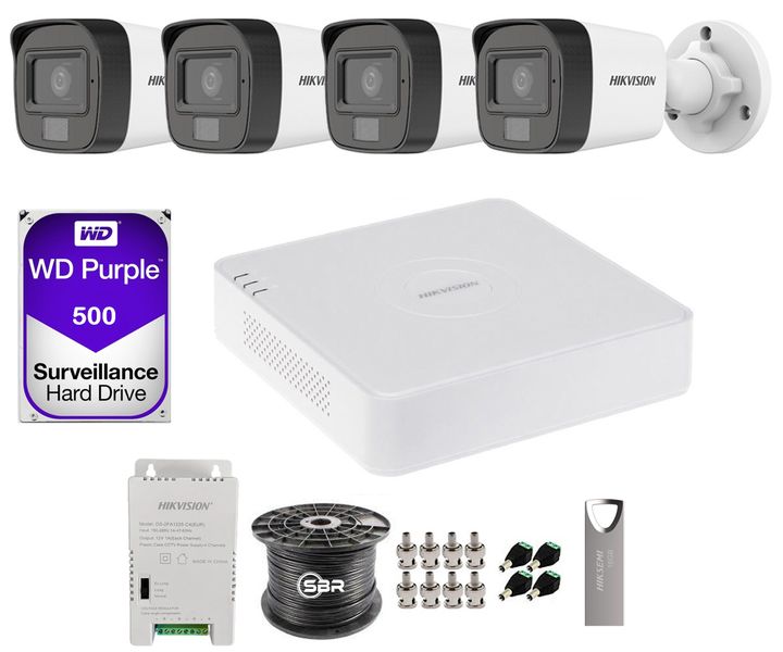 Hikvision 4CH Smart Hybrid DVR Kit 1080P with Audio Cameras &amp; 500GB HDD
