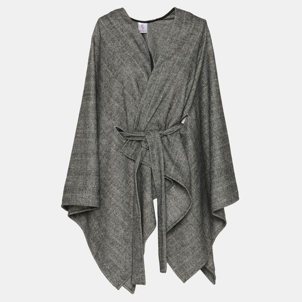 Tweed Herringbone Poncho /Throw with Belt