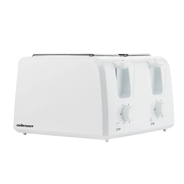 Mellerware Toaster 4 Slice Plastic White 1300W "Eco Max