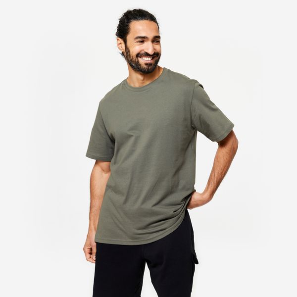 Domyos Men's Fitness T-Shirt 500 Essentials - Grey &amp; Khaki