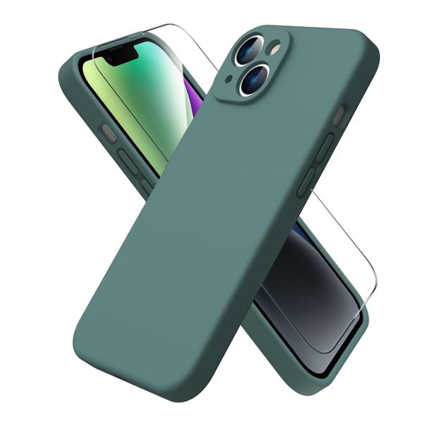 Liquid SiliconeCase &amp; ScreenProtector Compatible For iPhone15-MidnightGreen