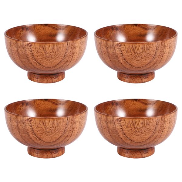Jujube Wooden Bowl Diameter 4 5 Inches By 2-5/8 Inches(Medium)4 Packs