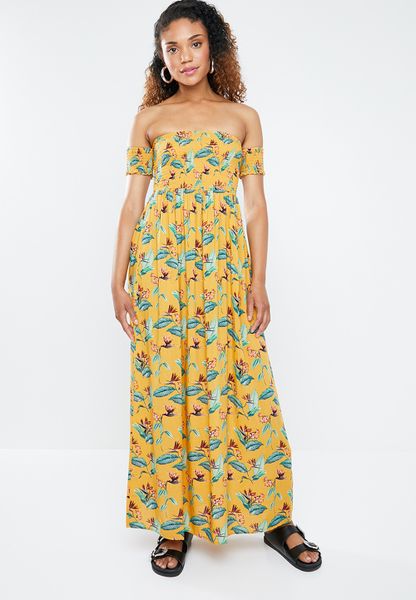 Women's Forever21 Floral off shoulder maxi dress - mustard