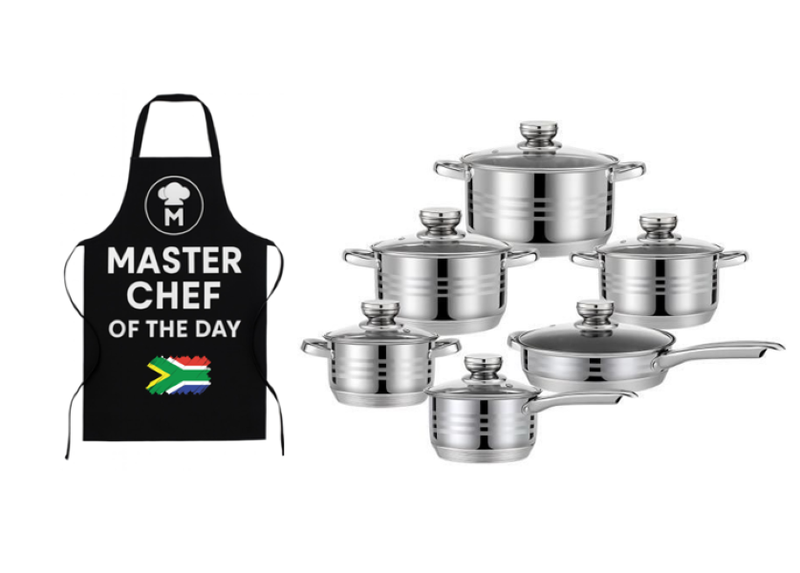 H.R. German Design 12 Piece Stainless Steel Cookware Pot Set with Apron
