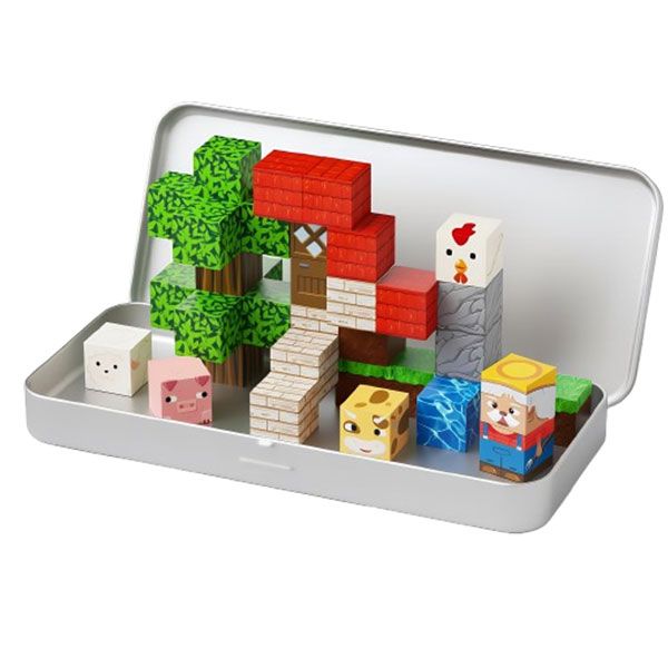 Mini Magnetic Farm Blocks, with Metal Tin 35 Pieces Set