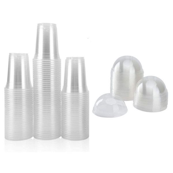 Clear Disposable Juice Cups With Lids 250ml (Pack of 50)