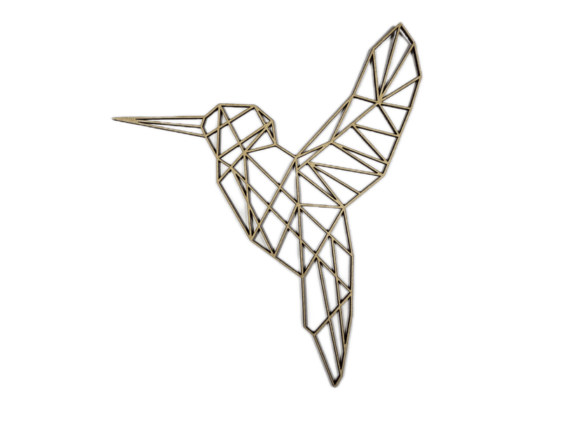 Polygonal Humming Bird in Flight Wall Art - 55cm x 47cm - 3mm Blonde MDF