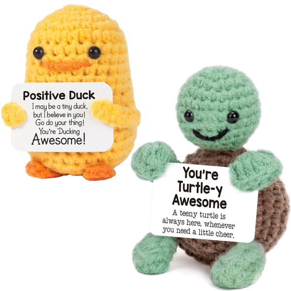 Mini Crochet Turtle &amp; Duck Set - Positive Plush Gifts for Kids &amp; Adults