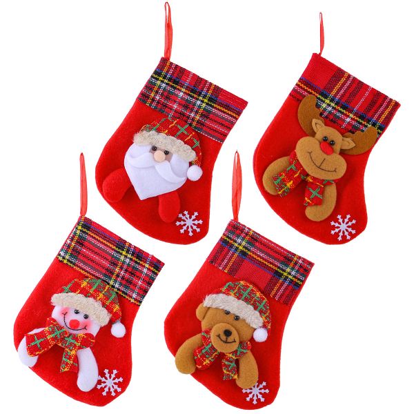 Christmas Cartoon Stockings - Mini Hanging Decorations, Candy Gift Bag-4PCS