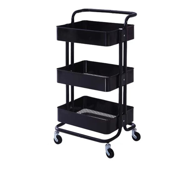 Mesh Black 3 Tier Steel Storage Trolley Multi-functional Serving Cart