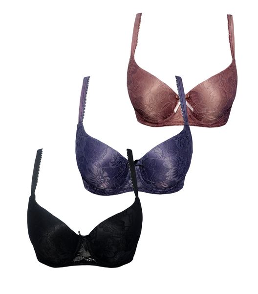 Women's Lace Bra Full Coverage Padded Underwired Pack of 3