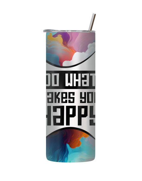 Happy 20 Oz Tumbler Lid Straw Trendy Colorful Quotes Graphic Present 123