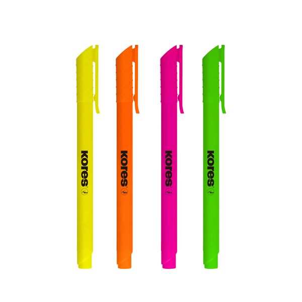 Kores High Liner Highlighter, Assorted Neon Colours, Wallet of 4