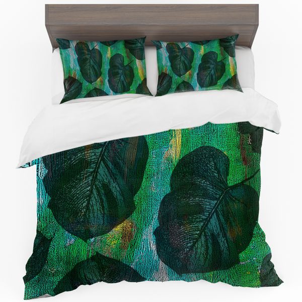 Green Leaves on Green Duvet Cover Set