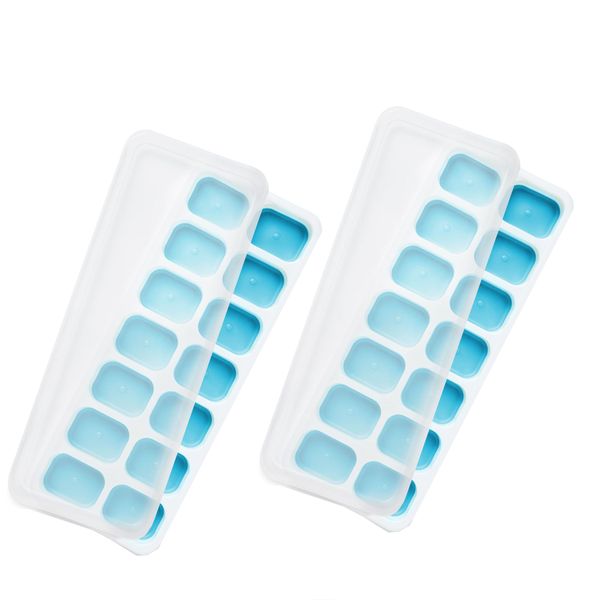 2-packages Silicone Ice Cube Trays with Non-Spill Lids, Easy to Remove Tray