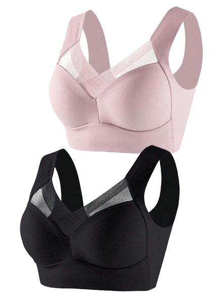 Seamless Wire-Free Comfortable Bra Set Of Two- Black And Pink