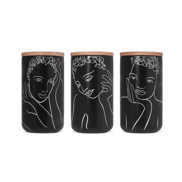 Carrol Boyes Canister Large set of 3- Sketchbook Black Mix