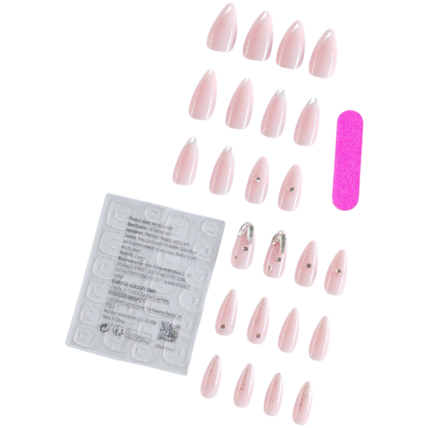 24 Piece Versatile And Elegant Almond Press-On Nails - Multicolour