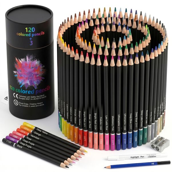 Topika 123Pcs Professional Colouring Pencils, 120 Colours Soft Core Art Set