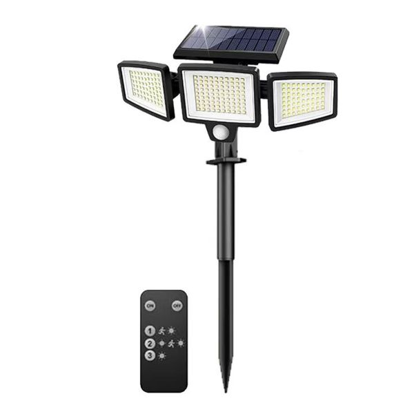 thl Solar Security Lights 3 Heads Motion Sensor Flood Lights, Remote,Stakes