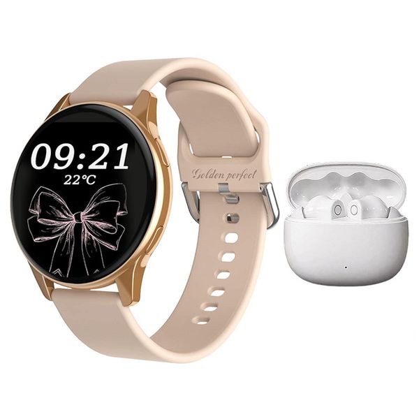 Trendy Women's Smartwatch &amp; Auto-Pair Earphones - 1.52" HD Gold
