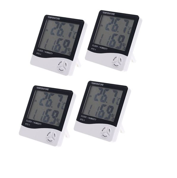 4 Pack Digital Temperature Humidity Meter Clock - White
