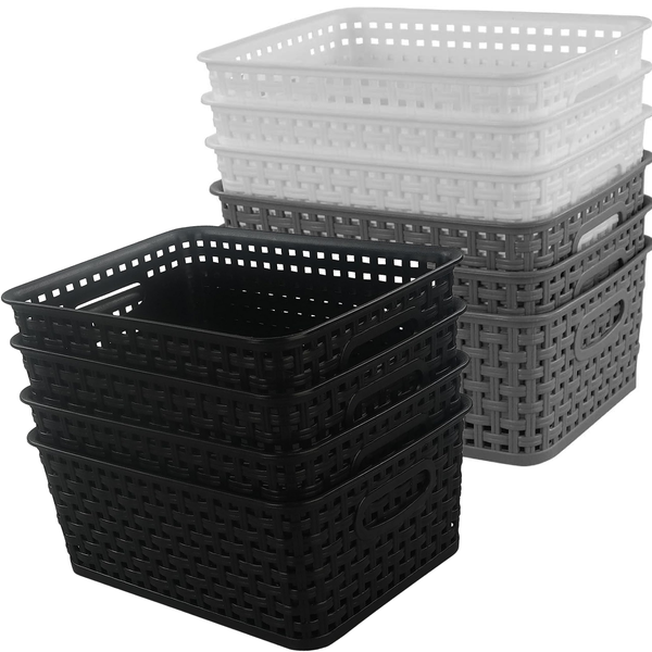 10 Pack Small Plastic Storage Basket Bin Shelf Organizer for Pantry Cabinet