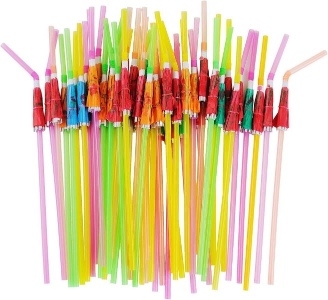 Drinking Straws,Umbrella Parasol Straws, Hawaiian Luau Party Decor, 50 Pack