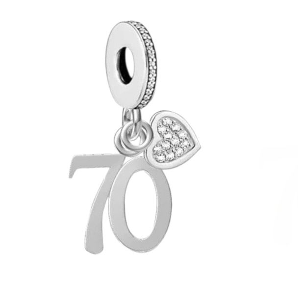 Sterling Silver Charm, 70th Birthday Charm for Bracelet, Charm for Women
