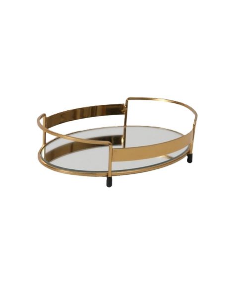 Oval Decor Mirror Tray, 23cm x 15cm, Gold