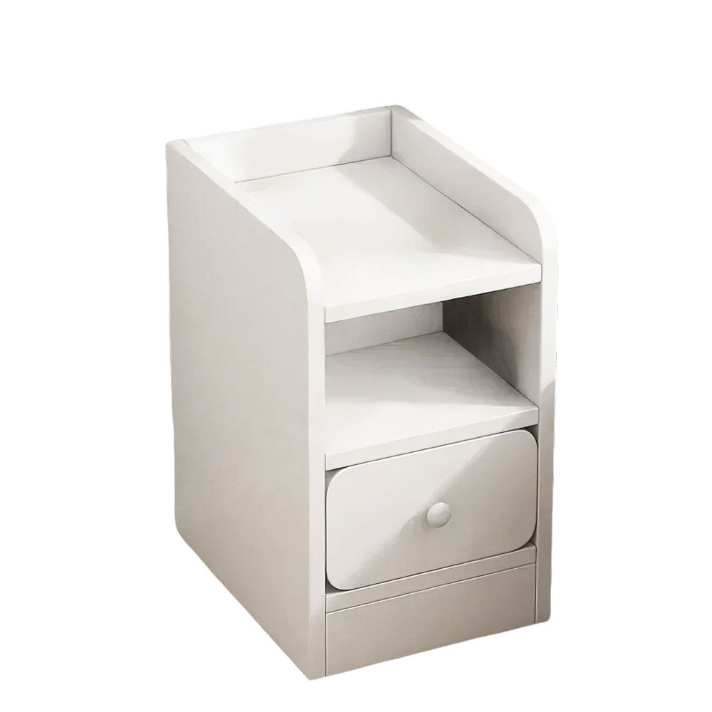 Decor Narrow Wooden Nightstand With Drawer & Open Storage - 50cm