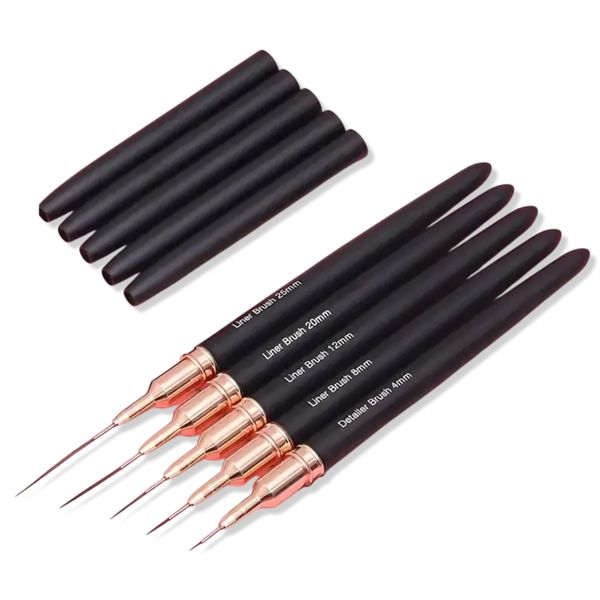 5 Pieces Professional Black Nail Art Liner Brushes Set - Precision Striping