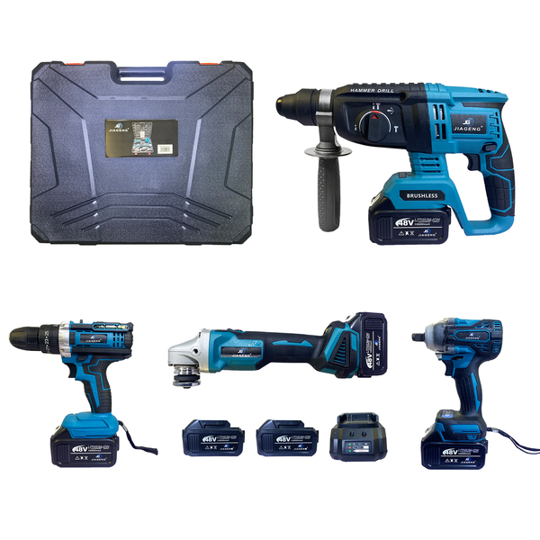 JIAGENG 4-in-1 Cordless Powertool Set with 2 Lithium Batteries - Black