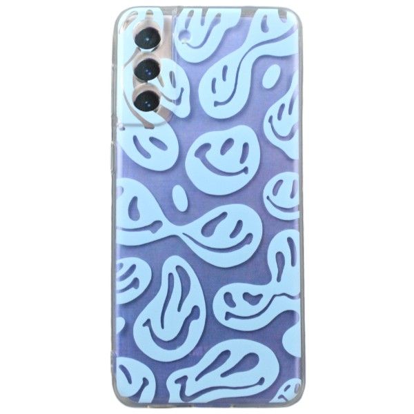 Purple Abstract Smiley Print Phone Case For Samsung S21 Plus - Transparent