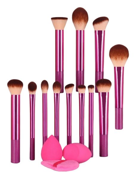 15 Piece Synthetic Makeup Brush Set With Beauty Blenders - Purple