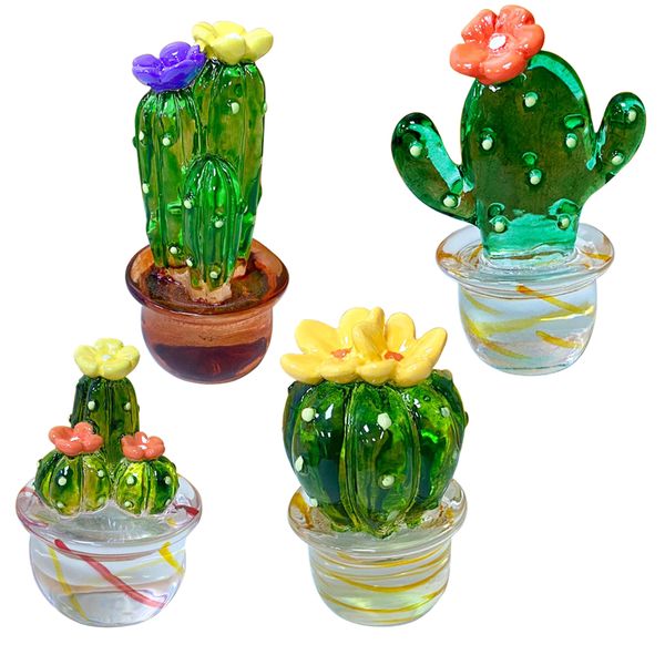 Home Decor Glass Cactus Figurines Set of 4 (5cm)